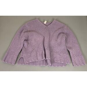 J. Jill Sweater Women's Size XL Purple Fuzzy Knit V Neck Long Sleeve Top Nylon